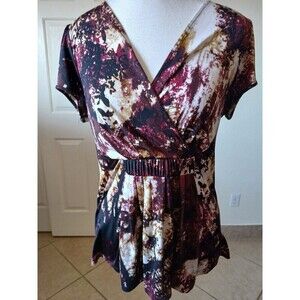 Worthington Women's Medium Floral Wrap V-Neck‎ Babydoll Blouse Multicolor Y2K